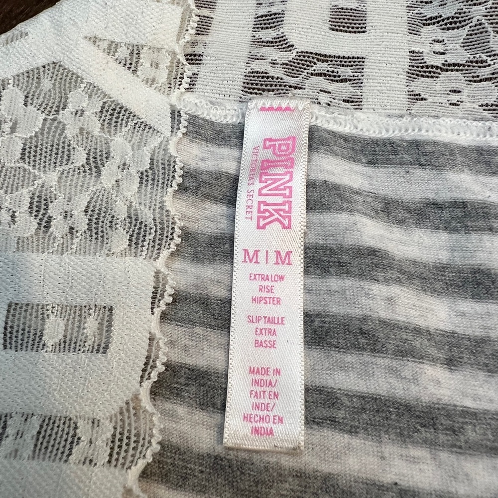 Victoria’s Secret PINK Striped Lace Waist Cotton XLR Hipster Panties VS Medium M - Picture 3 of 4